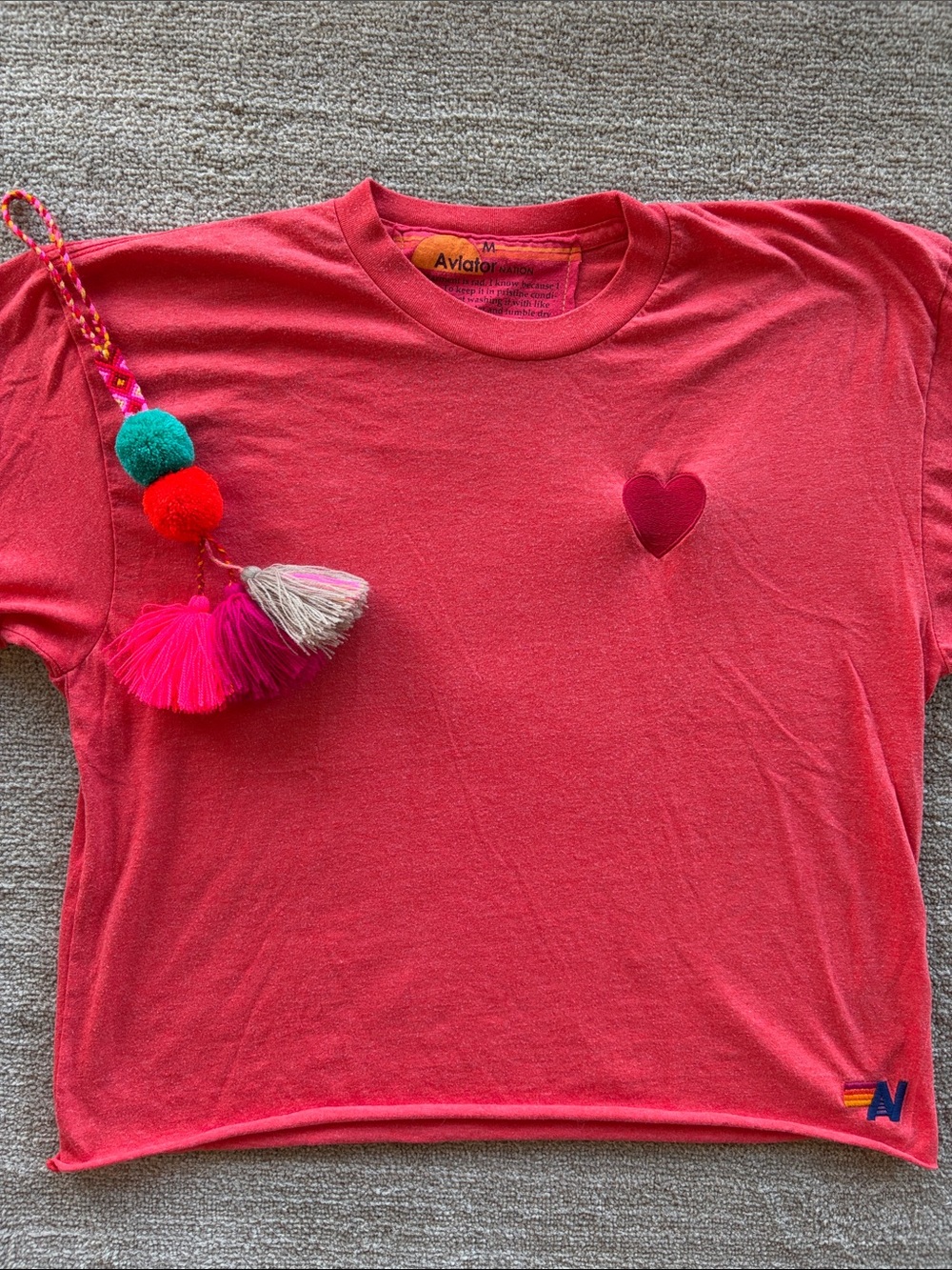 Aviator Nation Women's Coral Heart Boyfriend Crop Tee - Picture 2 of 5